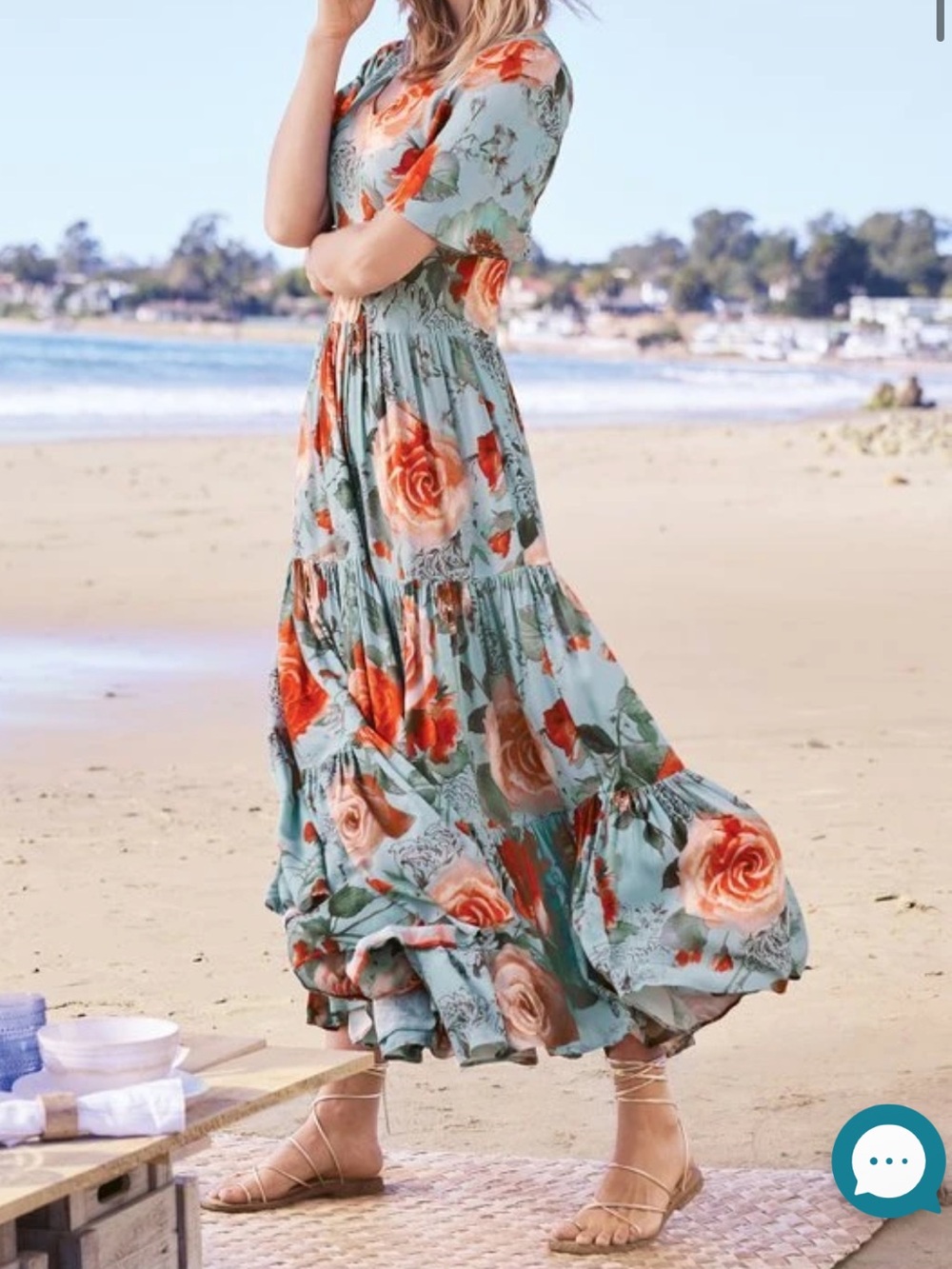 Soft Surroundings First Blooms MaxiDress Porcelain Rose Floral Size Large - Picture 8 of 15